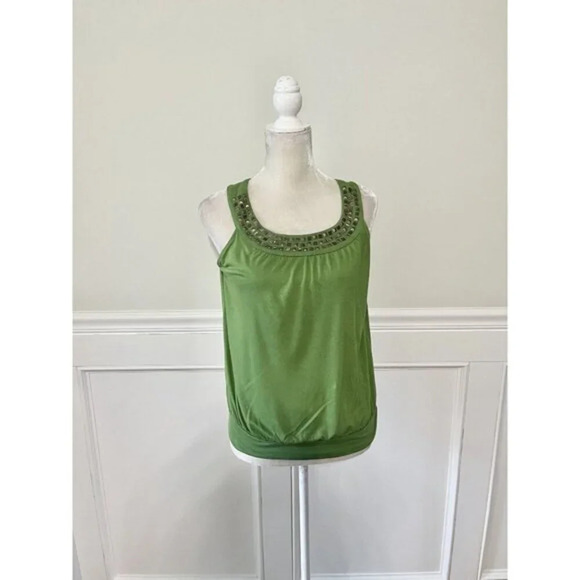 APT 9 Citrine Green Embellished Tank Top Petite Small - Picture 1 of 4